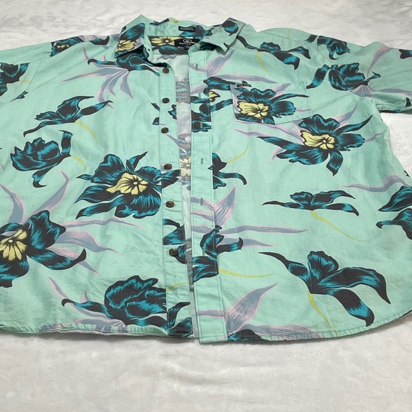 Volcom Men's Button  Hawaiian Print Collared Short Sleeve Green/ Blue Shirt XL - Picture 1 of 13